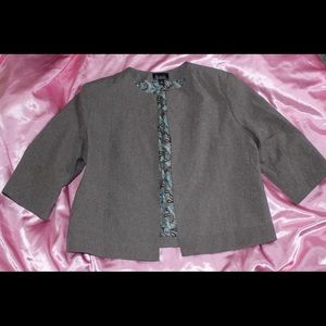 Brown Quarter Sleeve Open Front Blazer